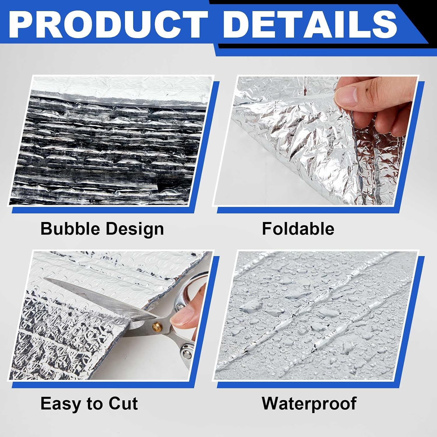 16 Pack 24'' x 48'' Self-Adhesive Garage Door Insulation Kit 2 Car Panel 0.24'' Thick Double Bubble Insulation for