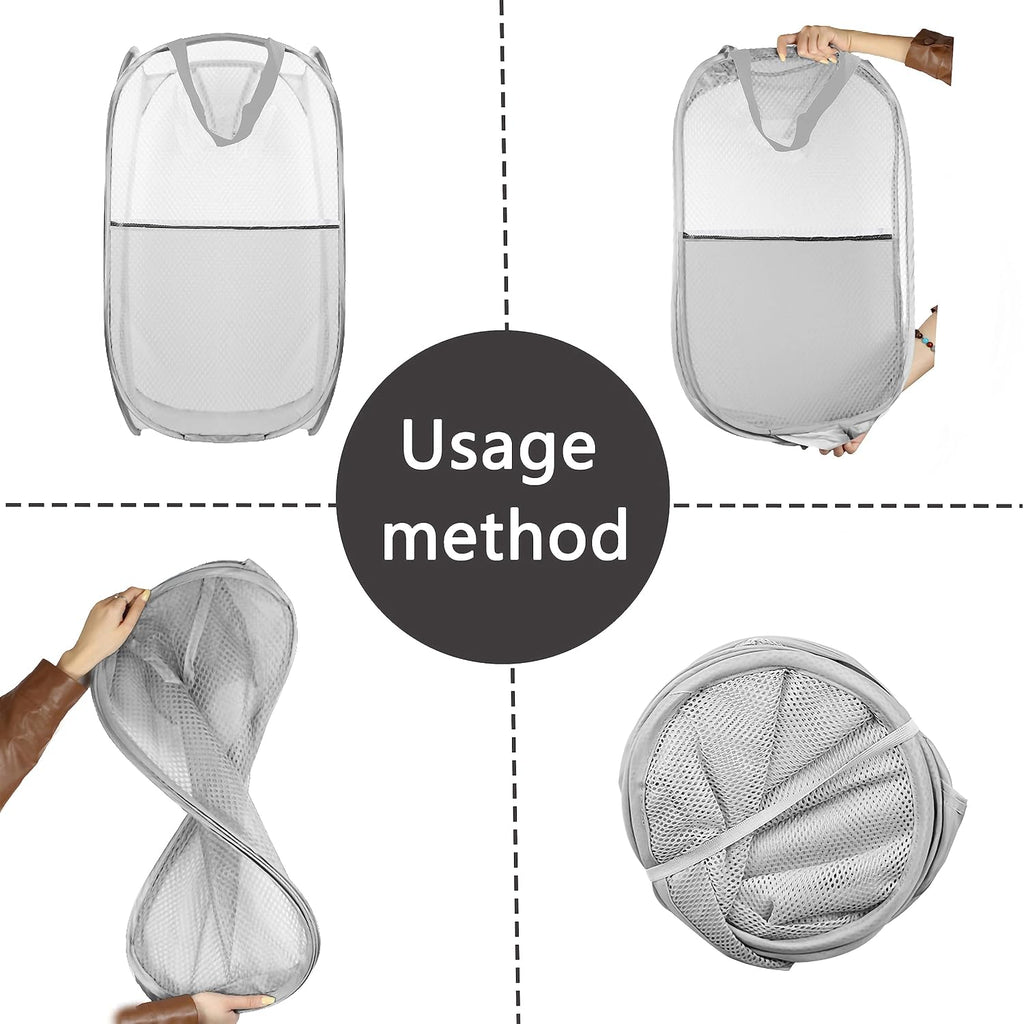 Collapsible Pop Up Laundry Hamper, Extra Large Mesh Foldable Laundry Basket, 28" x 16" x 16", 2 Pack (Black + Grey)