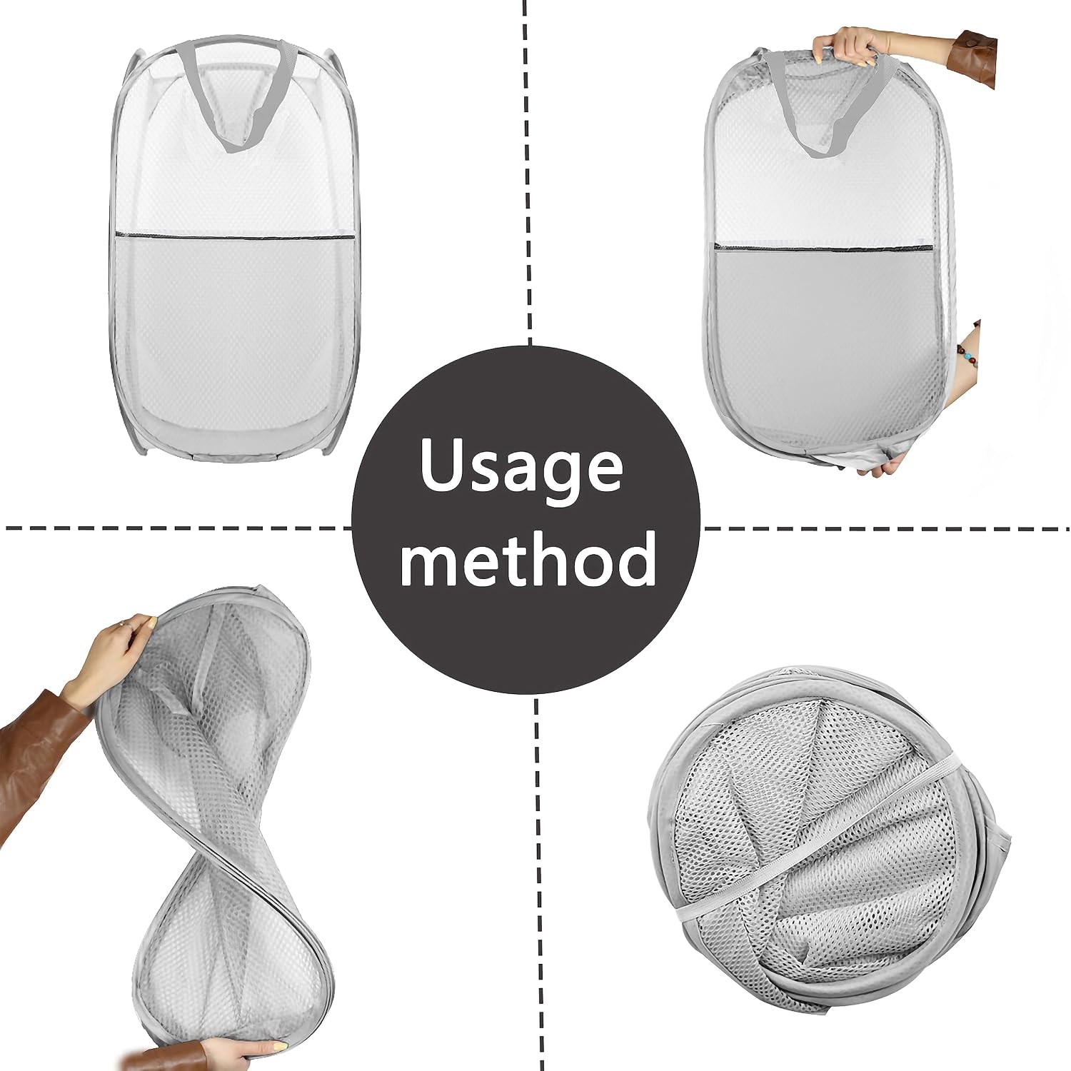 Collapsible Pop Up Laundry Hamper, Extra Large Mesh Foldable Laundry Basket, 28" x 16" x 16", 2 Pack (Black + Grey)