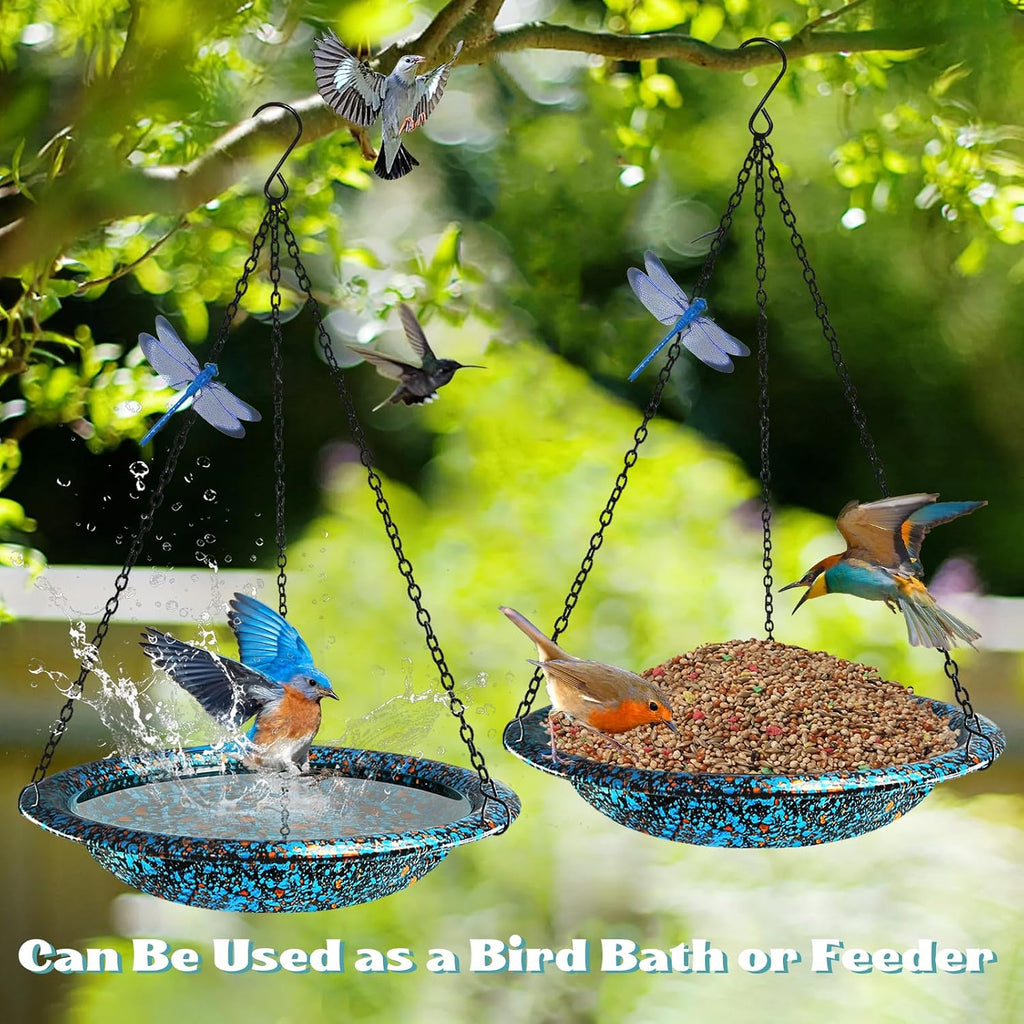Hanging Bird Bath for Outside 11.4 inch Birdbath Bowl with Rust-Proof Black Chains Hooks Metal Hanging Window Bird