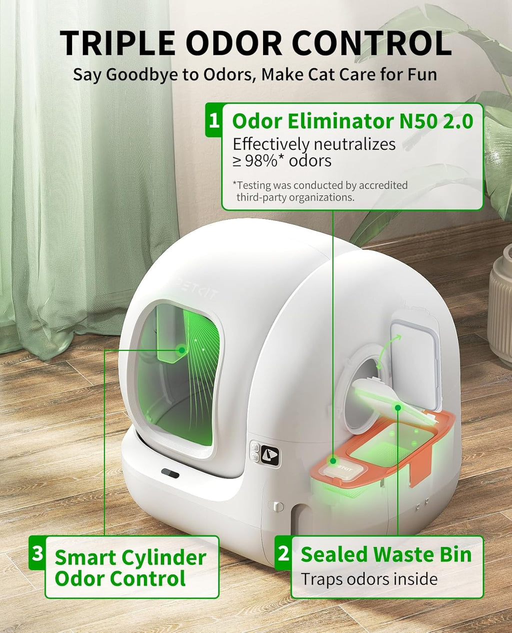 Upgraded Automatic Cat Litter Box 2-Way Odor Remover & 20 Trash Bags,App Control Smart Robot with Anti-Scratch Inner