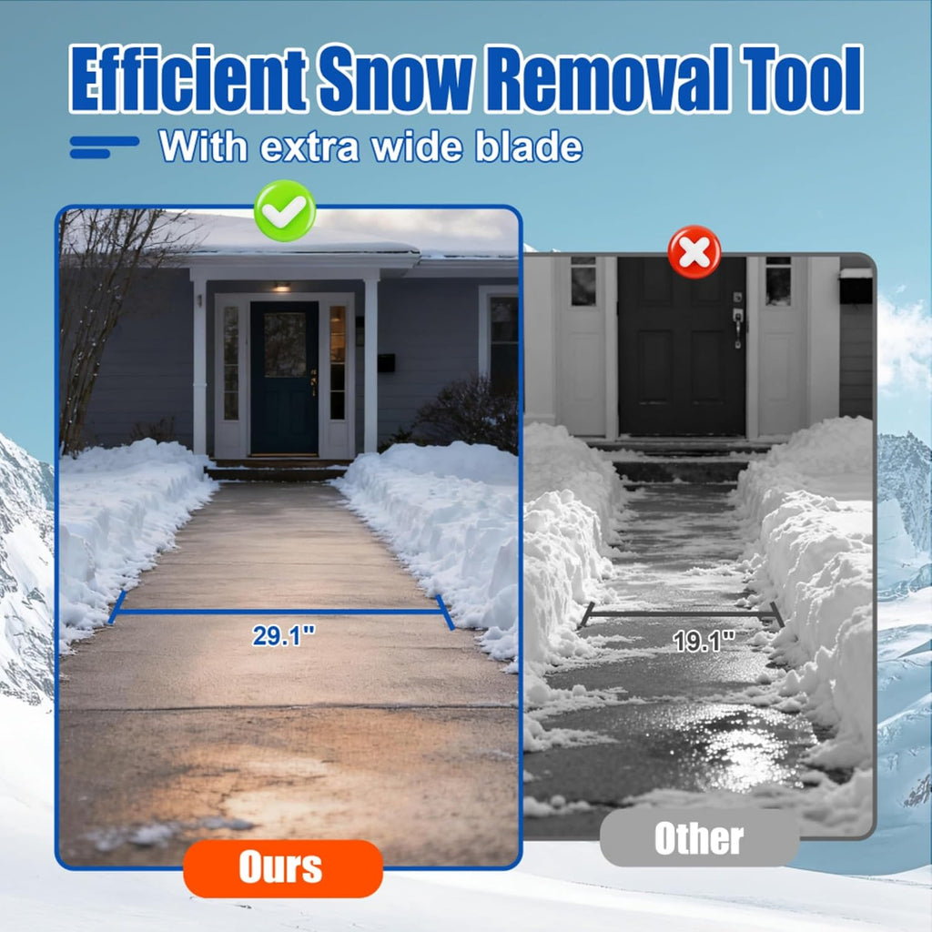 Snow Shovel with Wheels,29" Wide Metal Snow Pusher Shovel with 15" Height &10" Wheels,Adjustable Angle&Height