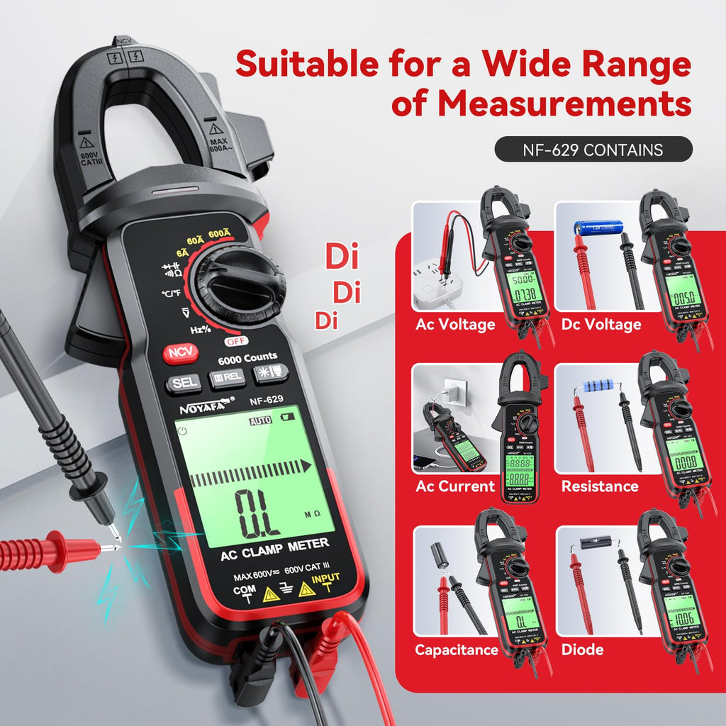 NOYAFA Digital Clamp Meter Multimeter 6000 Counts TRMS