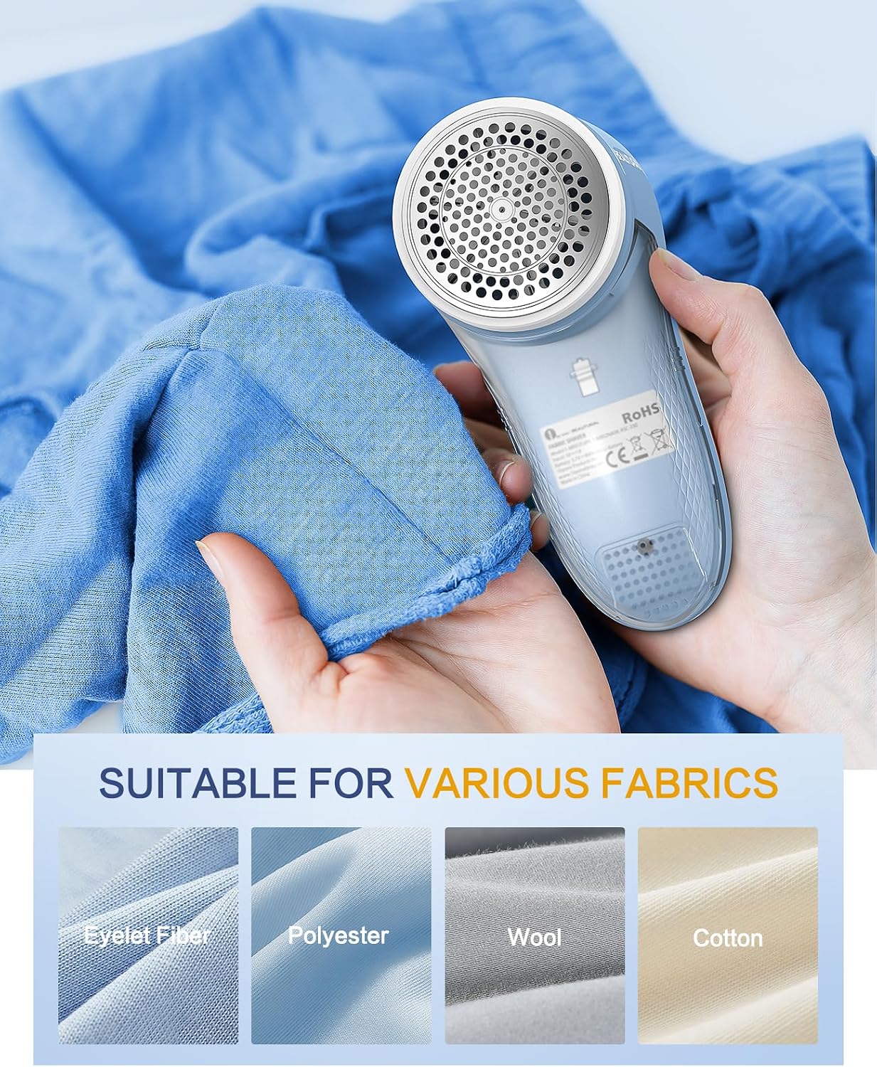 Fabric Shaver and Lint Remover, Rechargeable Sweater Defuzzer | 6-Leaf Blades, Electric Clothes Shavers to Trim Fuzz