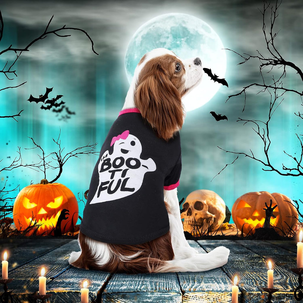 5 Pcs Halloween Dog Shirt & Clothes - Pumpkin Ghosts Skeletons Pet Costume - Funny Scary Dog Apparel - Party Cosplay