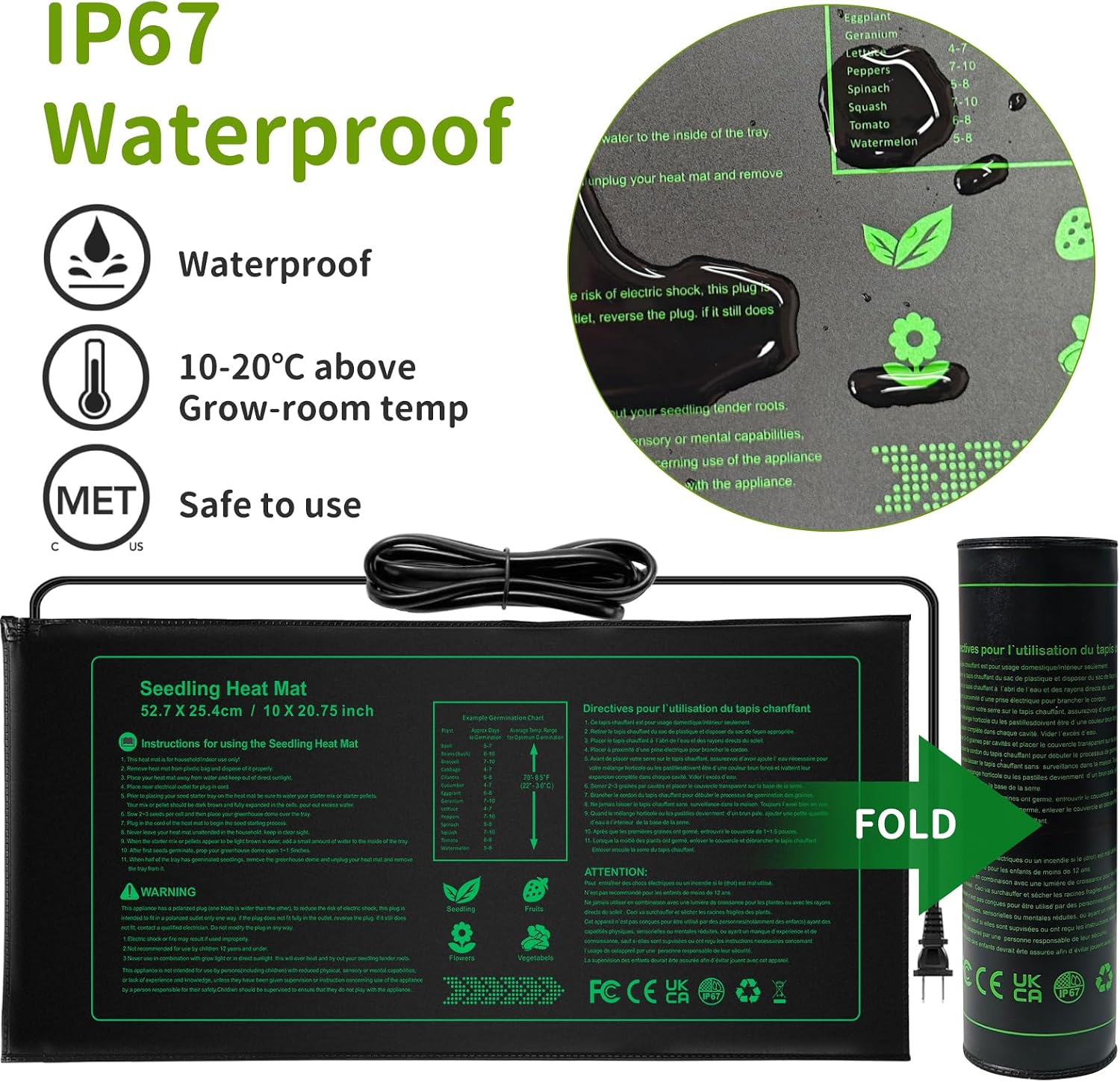 2 Pack Seedling Heat Mat, Durable Waterproof Seed Germination Heating Mat, Warm Hydroponic Plant Heating Pad