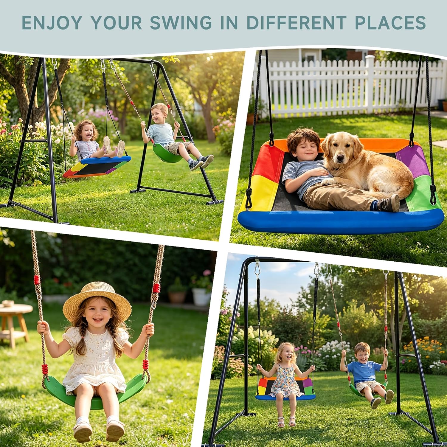 2-in-1 Swing Set for Backyard for Kids, with 1 Platform Swing, 1 Belt Swing, 440lbs Metal Swing Set for Toddler
