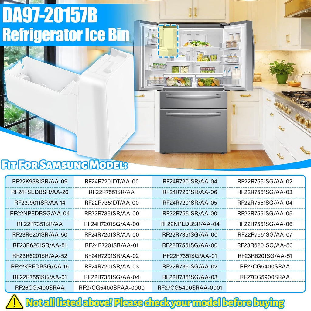 Upgraded DA97-20157B Ice Bucket DA97-20157A Tray Ice Assembly RF24R7201SR RF24R7201SG RF22R7351SR Ice Maker Compatible with Samsung Ice Maker Bucket Ice Containe Refrigerator Ice Tray Ice Bin Parts