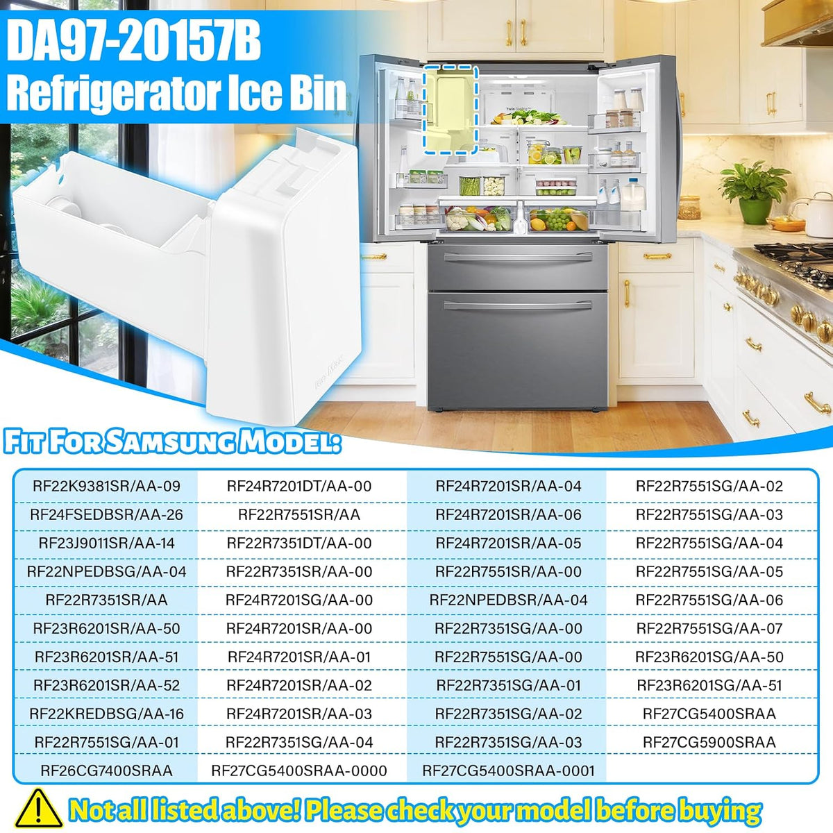 Upgraded DA97-20157B Ice Bucket DA97-20157A Tray Ice Assembly RF24R7201SR RF24R7201SG RF22R7351SR Ice Maker Compatible with Samsung Ice Maker Bucket Ice Containe Refrigerator Ice Tray Ice Bin Parts