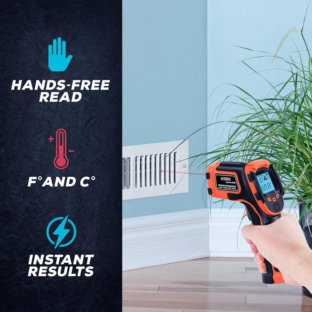 Infrared Temperature Gun - Handheld Surface Infrared Thermometer for Griddle, Grill, Pizza Oven, Candy, & A/C - Laser