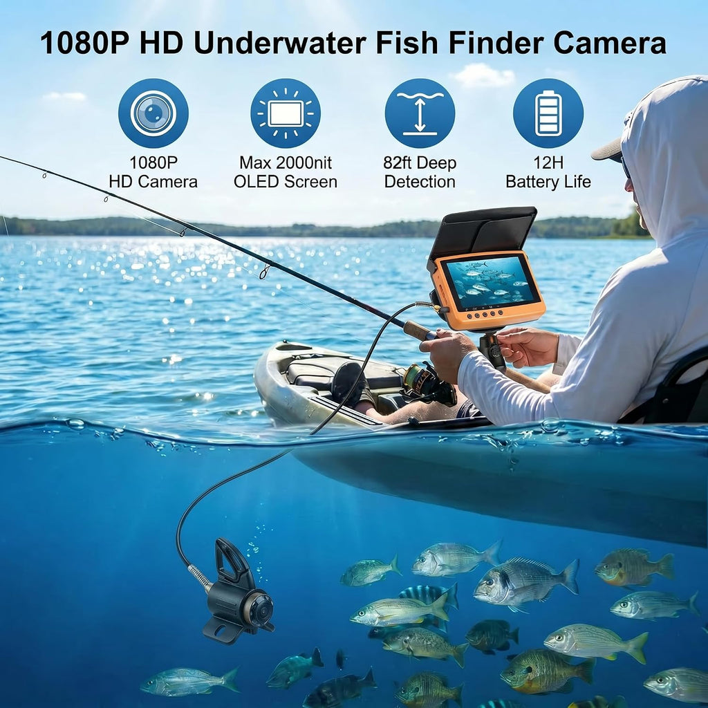 5.5" HD 1080P Underwater Fishing Camera &10000mAh Fish Finder | DVR-32GB Portable Depth Finder for Ice Fishing Boat