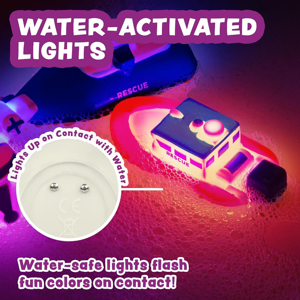 Ocean Rescue Vehicles Light Up Bath Toys, 6 Pack | Water-Activated Light Up Toys Flash & Change Color | Easy-Grip
