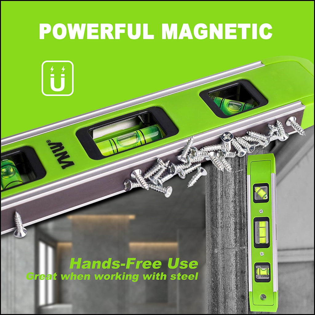 9 Inch Torpedo Level, Magnetic Bubble Level with 45°/90°/180° Bubble Vials, Shock Resistant Leveler Tool for Measuring