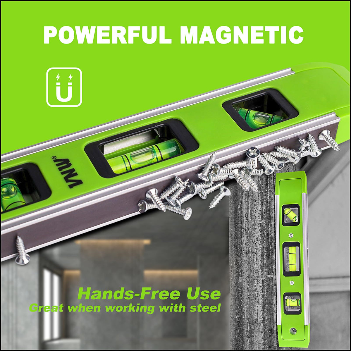 9 Inch Torpedo Level, Magnetic Bubble Level with 45°/90°/180° Bubble Vials, Shock Resistant Leveler Tool for Measuring