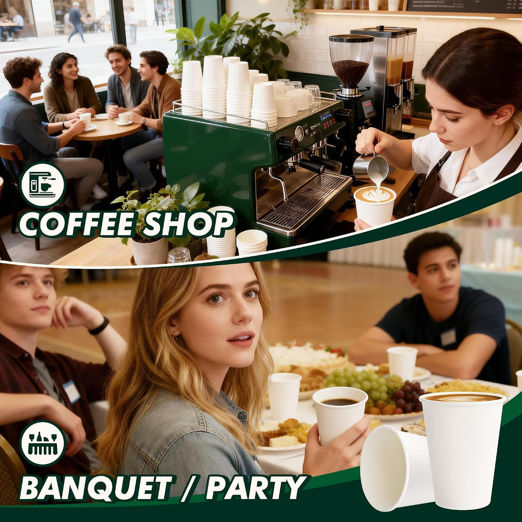 Coffee Cups 12 oz 100 Pack, Disposable Hot Paper Cups, White