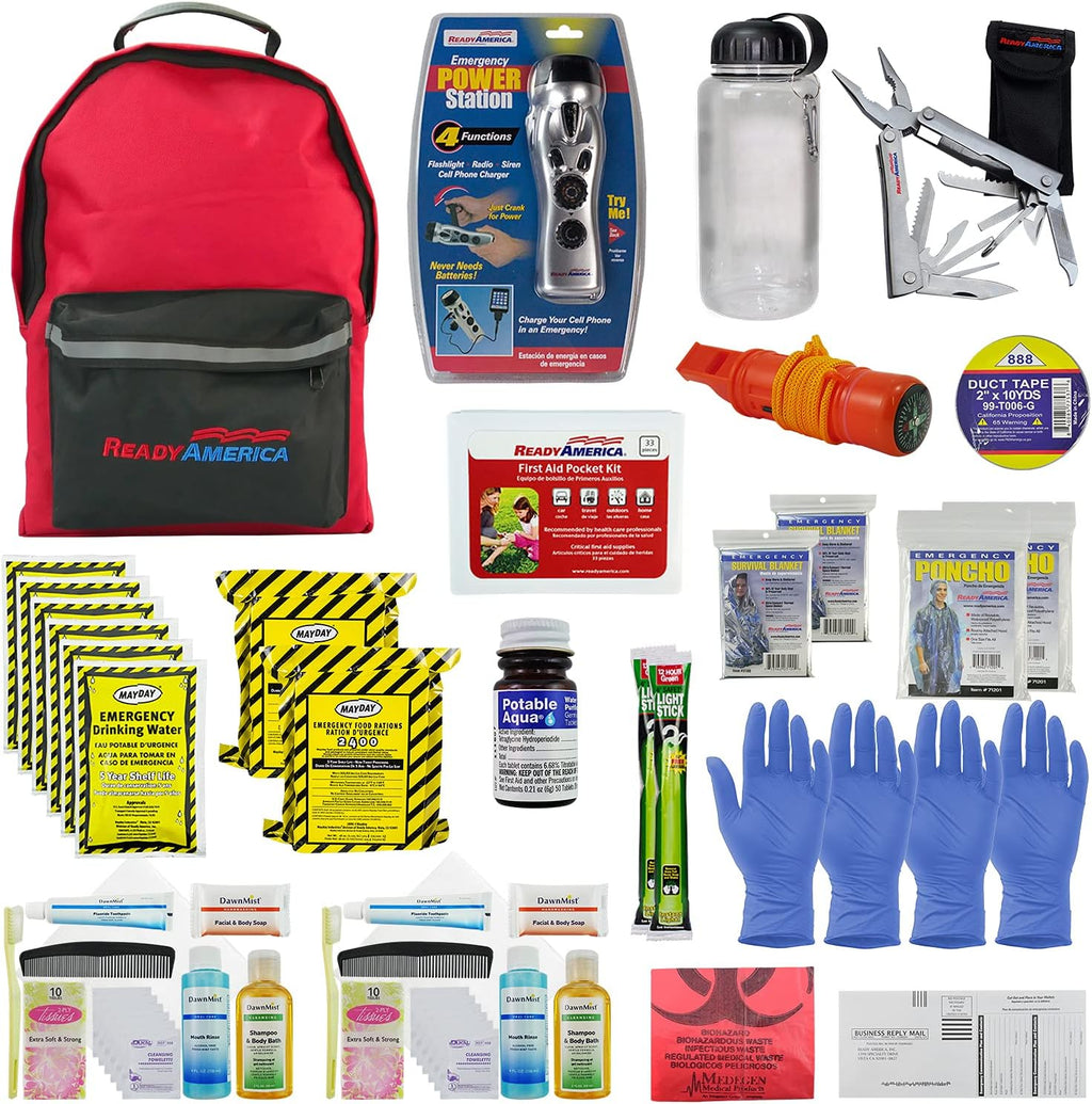 72 Hour Deluxe Emergency Kit, 2-Person 3-Day Backpack, First Aid Kit, Survival Blanket, Power Station, Emergency