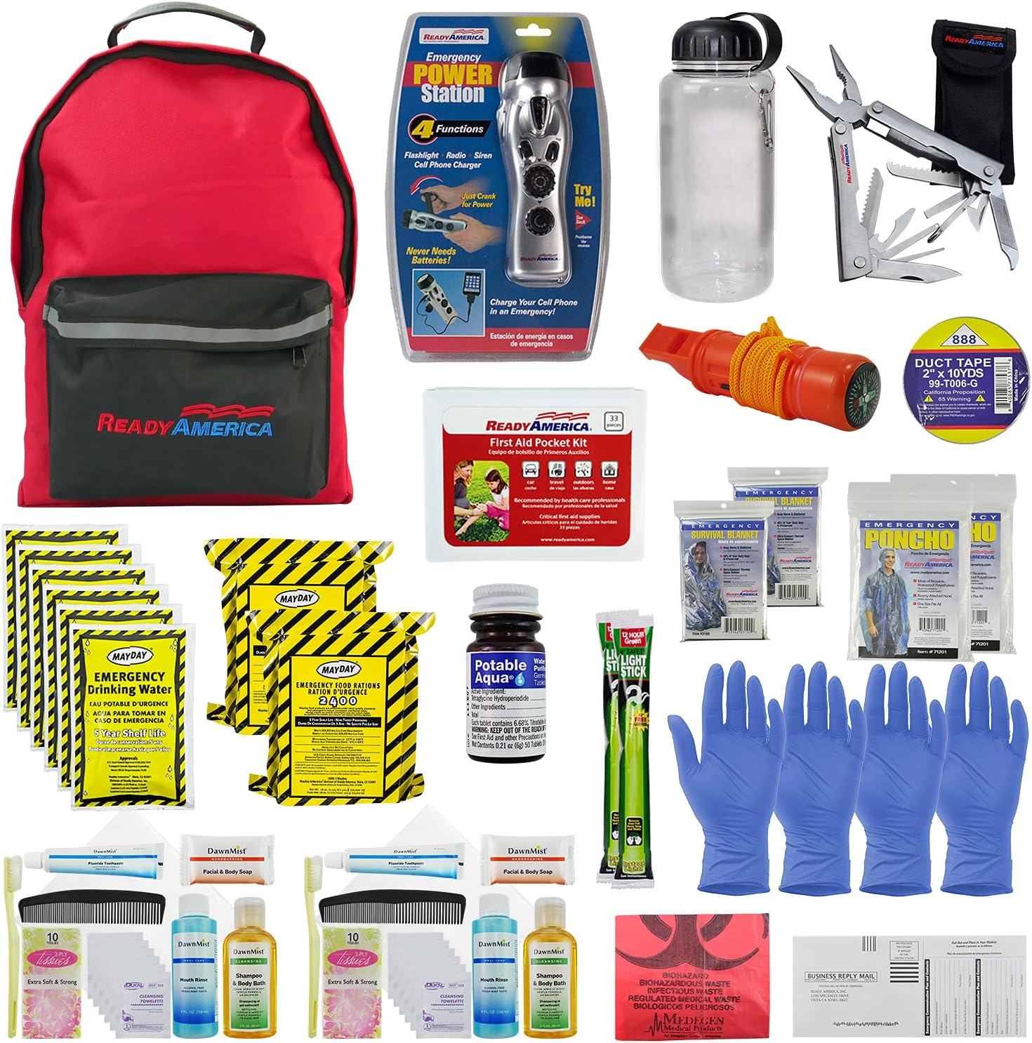72 Hour Deluxe Emergency Kit, 2-Person 3-Day Backpack, First Aid Kit, Survival Blanket, Power Station, Emergency