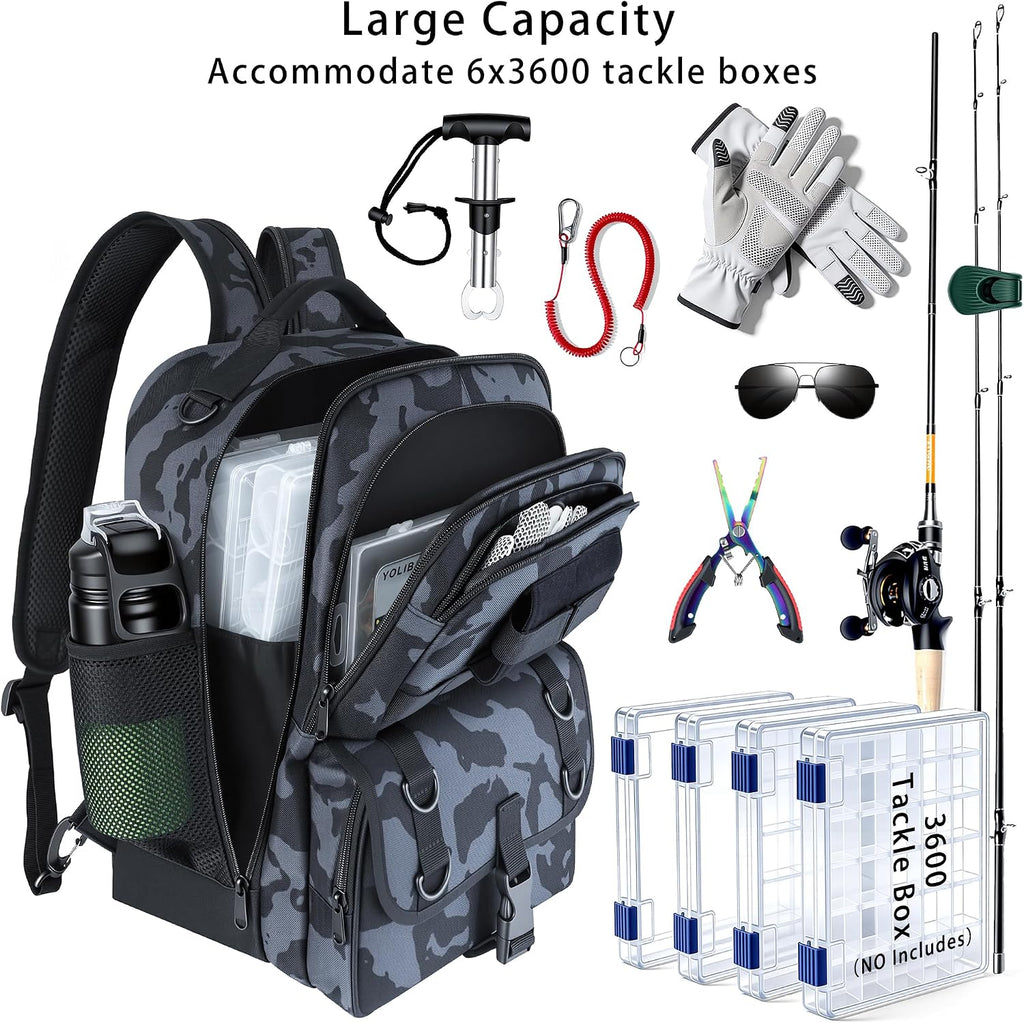 Fishing Backpack with Tackle Boxes,Fishing Sling Tackle Bag with Rod Holder Waterproof Fishing Bag with Fishing Gear