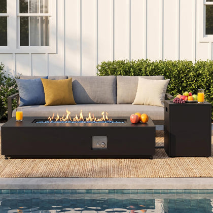56" Rectangle Propane Fire Pit Table with Tank Table, 50,000 BTU