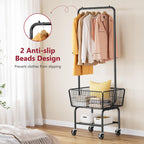 Rolling Laundry Cart with Hanging Rack & Laundry Basket, Black