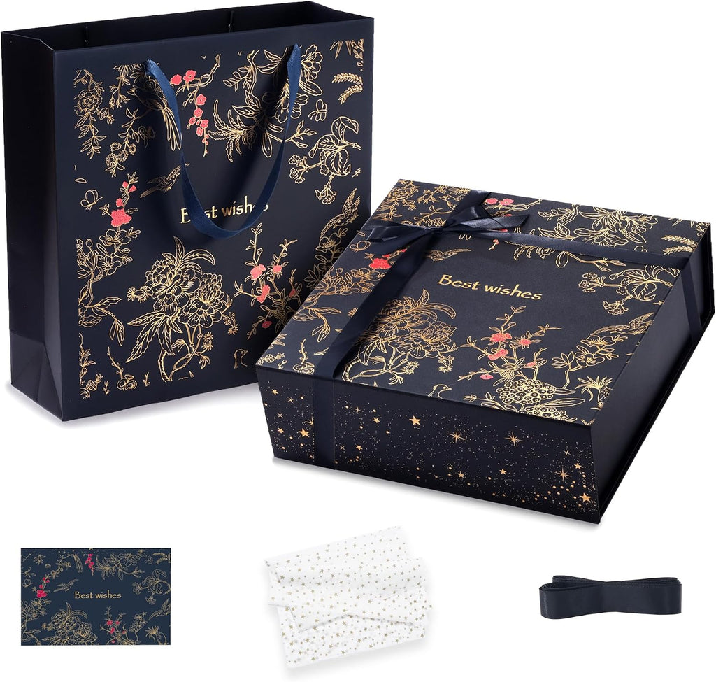 Large Navy Magnetic Gift Box Set, 12 x 12 x 4 Inch, with Gift Bag