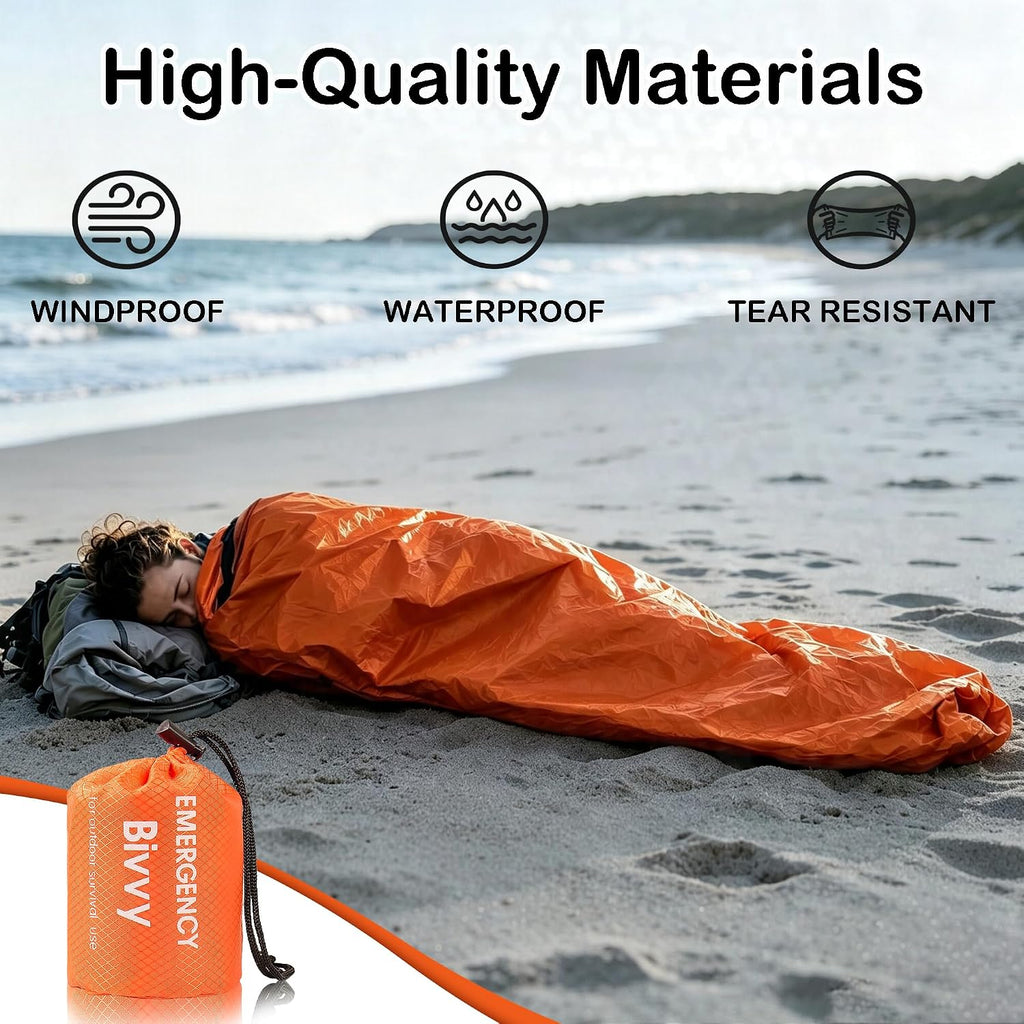 Emergency Sleeping Bag, Survival Bivy Sack Mylar Thermal Emergency Blanket Waterproof Lightweight Portable Shelter