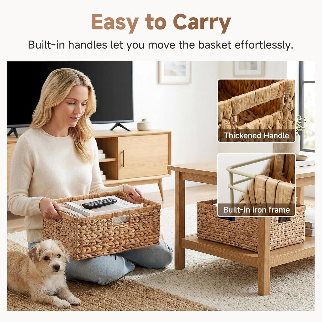 Extra Large Wicker Baskets for Organizing, Water Hyacinth Storage Basket with Built-in Handles, 1 Pack