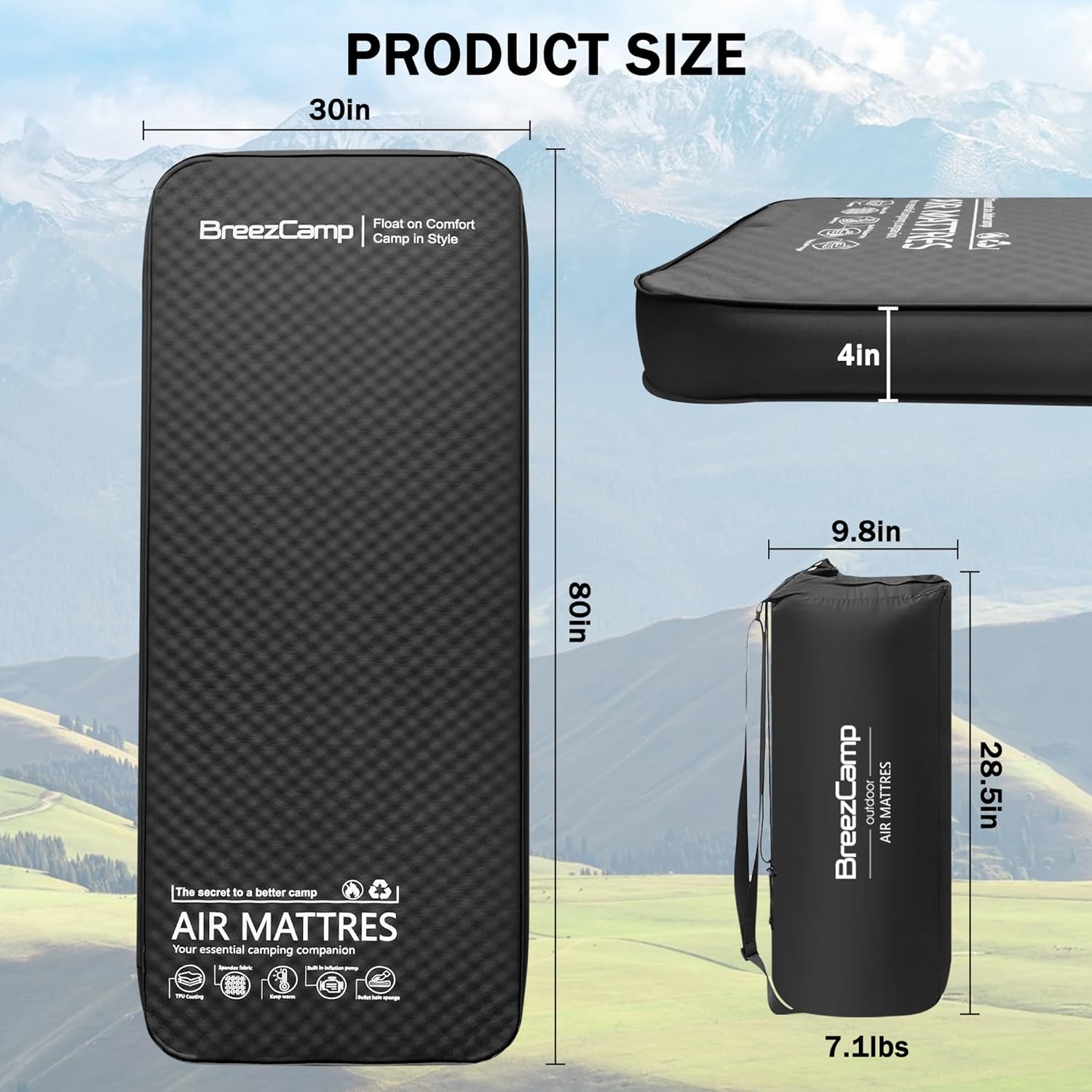 Self Inflating Sleeping Pad with Electric Pump, 4" Thick Memory Foam Sleeping Pad for Camping, 9.5 R-Value Insulated