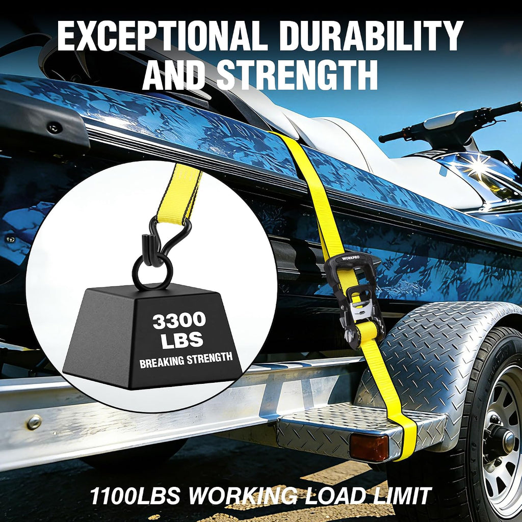 Ratchet Tie Down Straps, 2-Pack | 1.5" x 16' | 3300 lbs Break Strength Heavy Duty Ratchet Straps, Fits for Moving