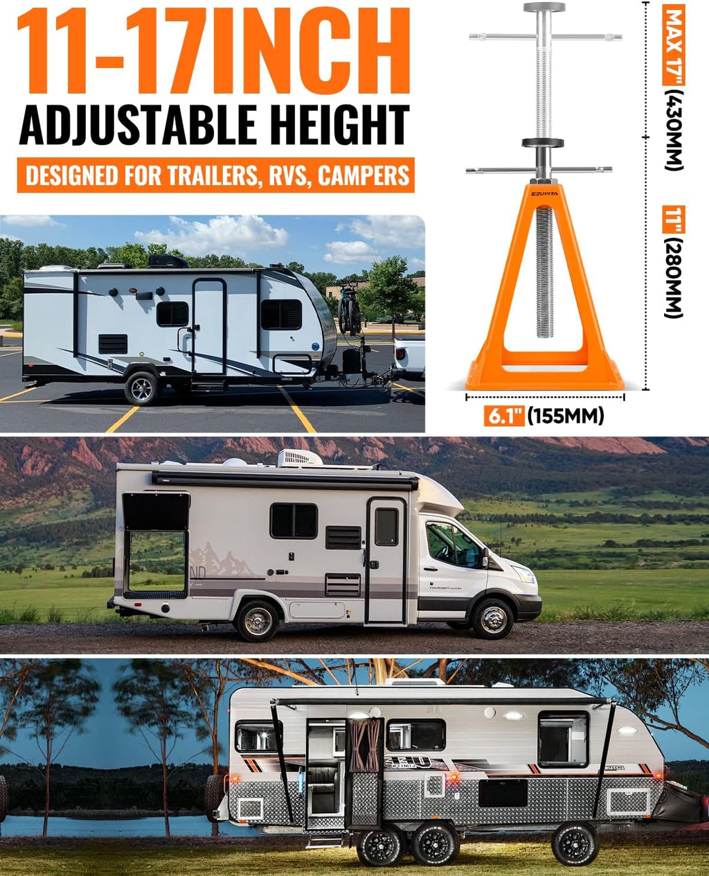 4-Pack 7500LBS RV Stabilizer Jacks | 11"-17" Adjustable Height, Cast Aluminum Construction, Travel Trailer, Camper &
