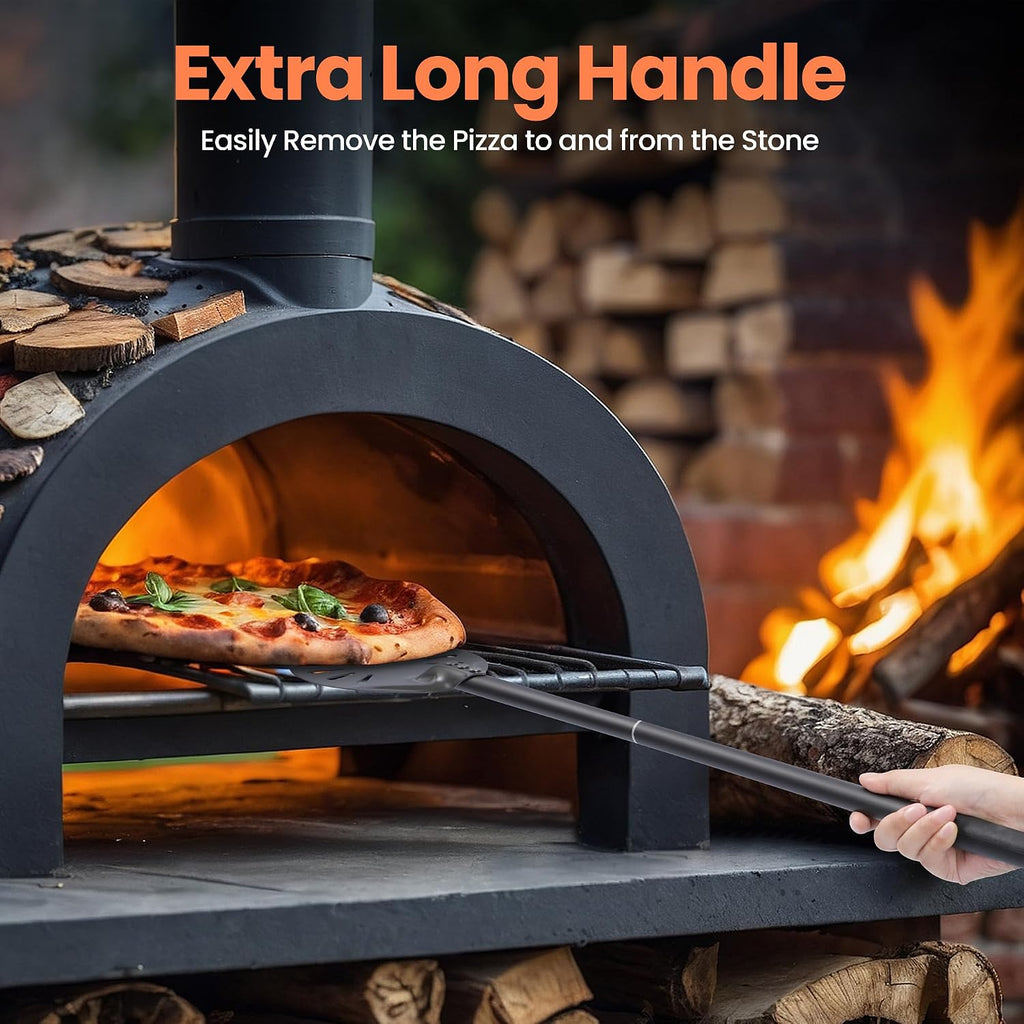 7” Pizza Turning Peel - Extra Long Handle Pizza Turner - Restaurant-Grade Aluminum Perforated Pizza Peel Lightweight
