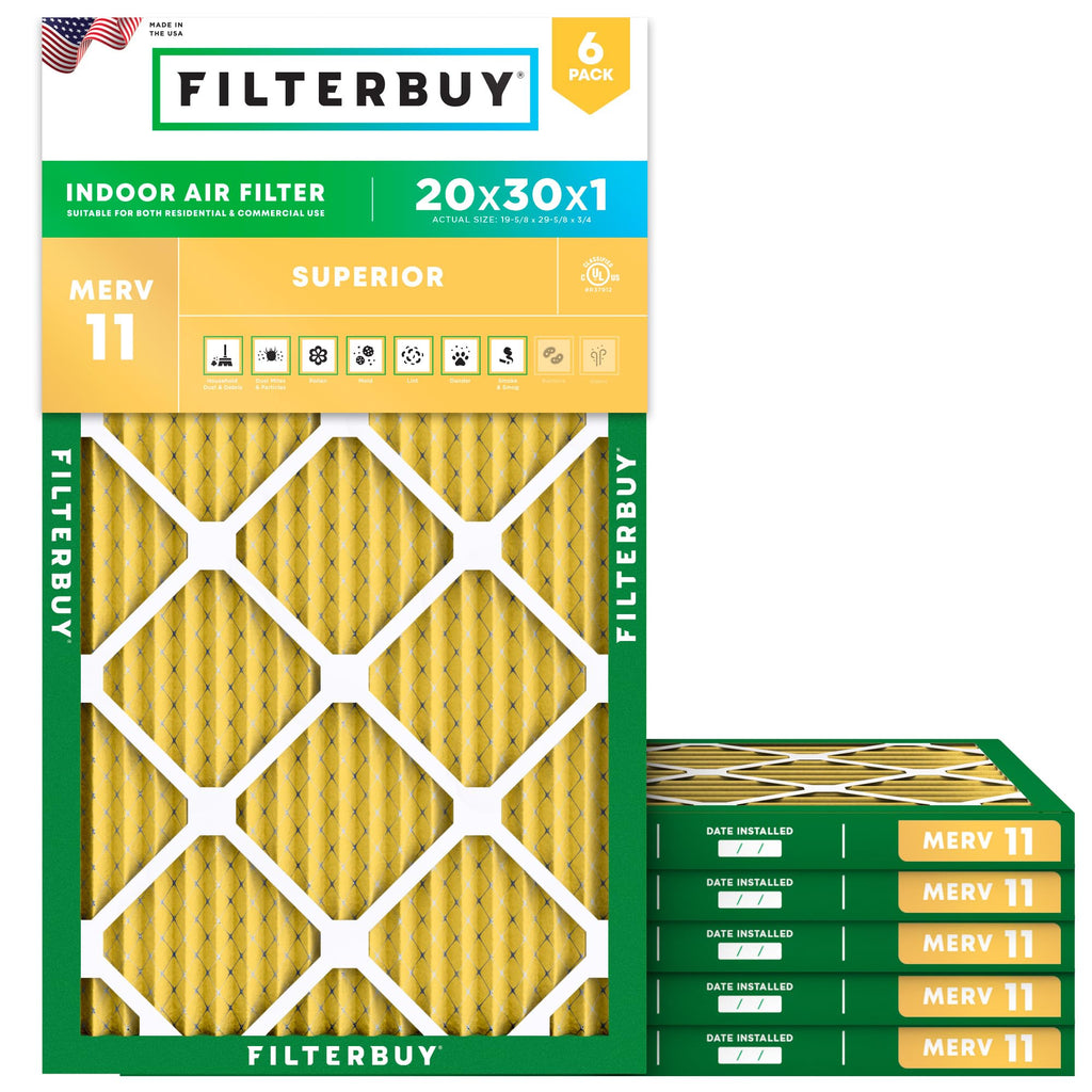 20x30x1 Air Filter MERV 11 Pet & Allergy Defense (6-Pack)