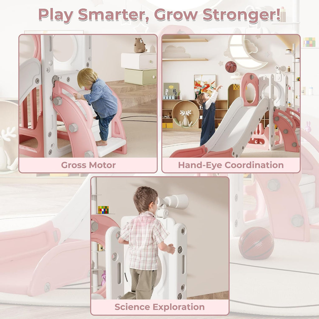 6 in 1 Toddler Slide, Indoor Slide for Toddlers 1-3, Freestanding Kids Slide and Climber for Inside Playground