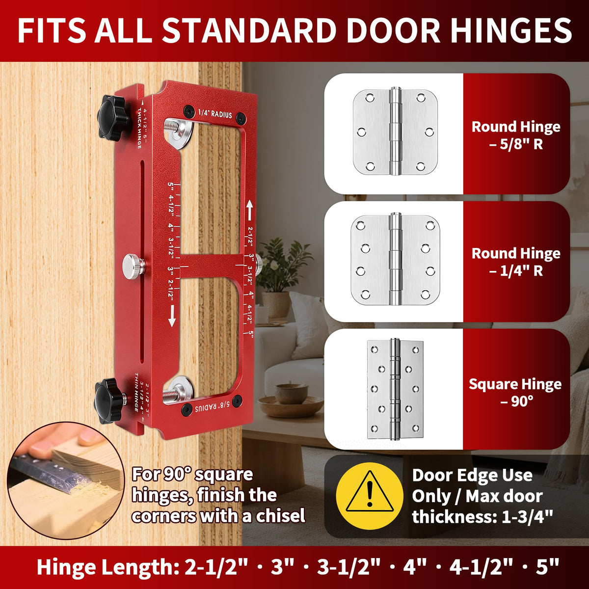 Door Hinge, Lock & Latch Installation Kit, 6063 Aluminum, 2.5-5" Hinges