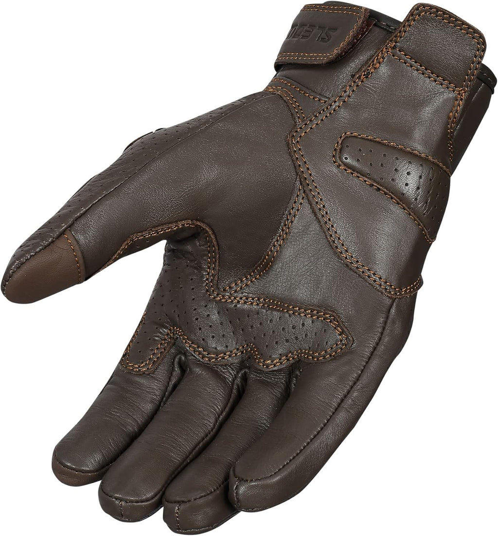 Leather Motorcycle Gloves for Men- 100% Cowhide Leather Biker Gloves, Touchscreen, Breathable, Knuckle Protection