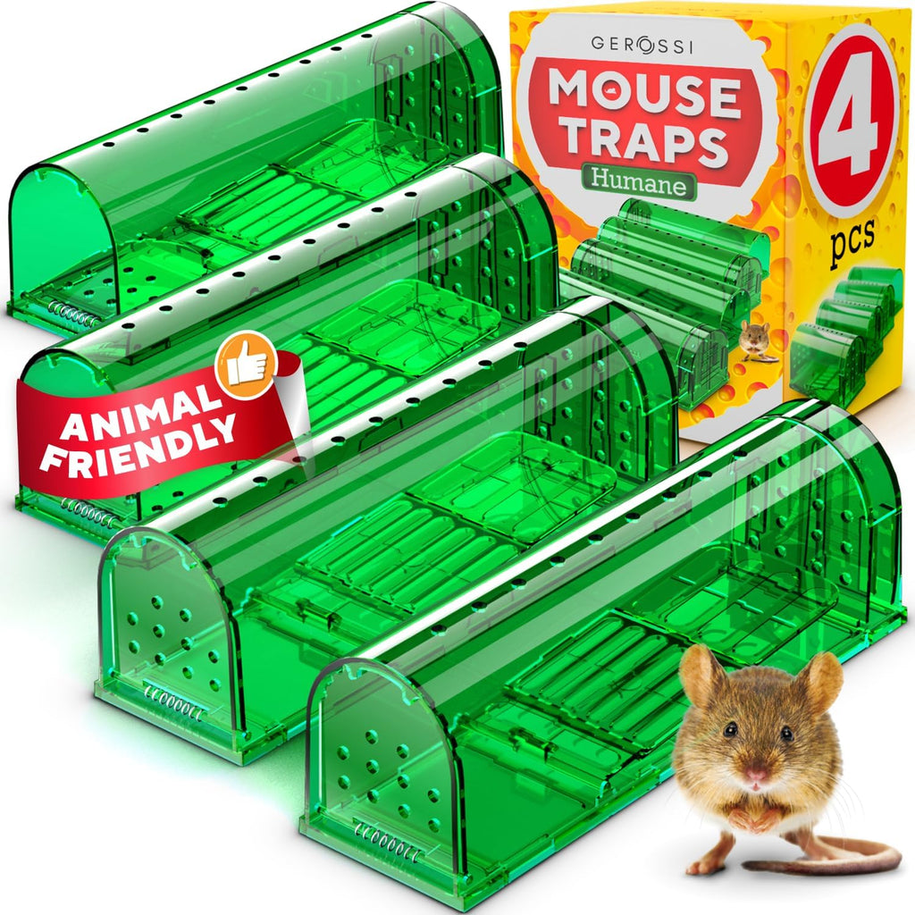 Humane Catch and Release Mouse Traps Pack of 4 - Perfect for House, Indoor & Outdoor - Easy Set Durable Mice Traps