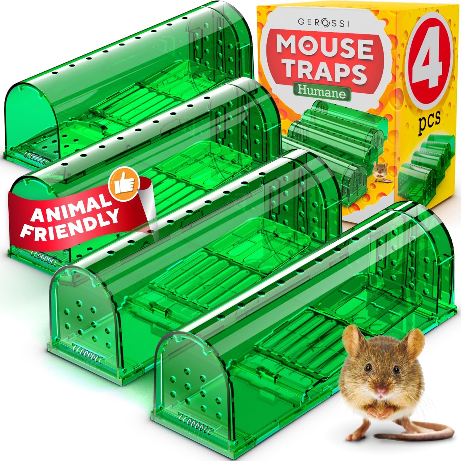 Humane Catch and Release Mouse Traps Pack of 4 - Perfect for House, Indoor & Outdoor - Easy Set Durable Mice Traps