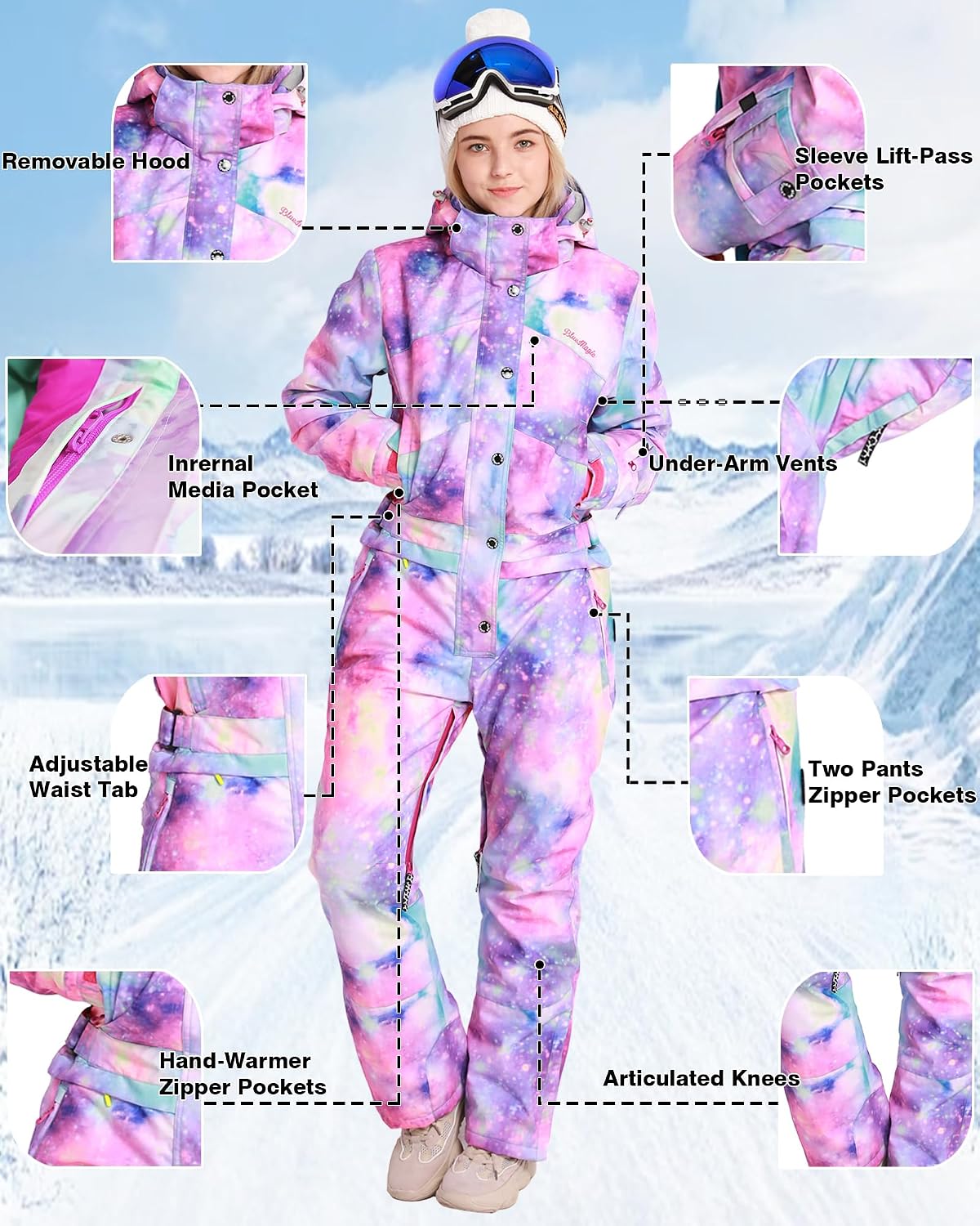 Womens Snowsuit One Pieces Ski Suits Jumpsuits Colorful Coveralls Snowboard Winter Outdoor