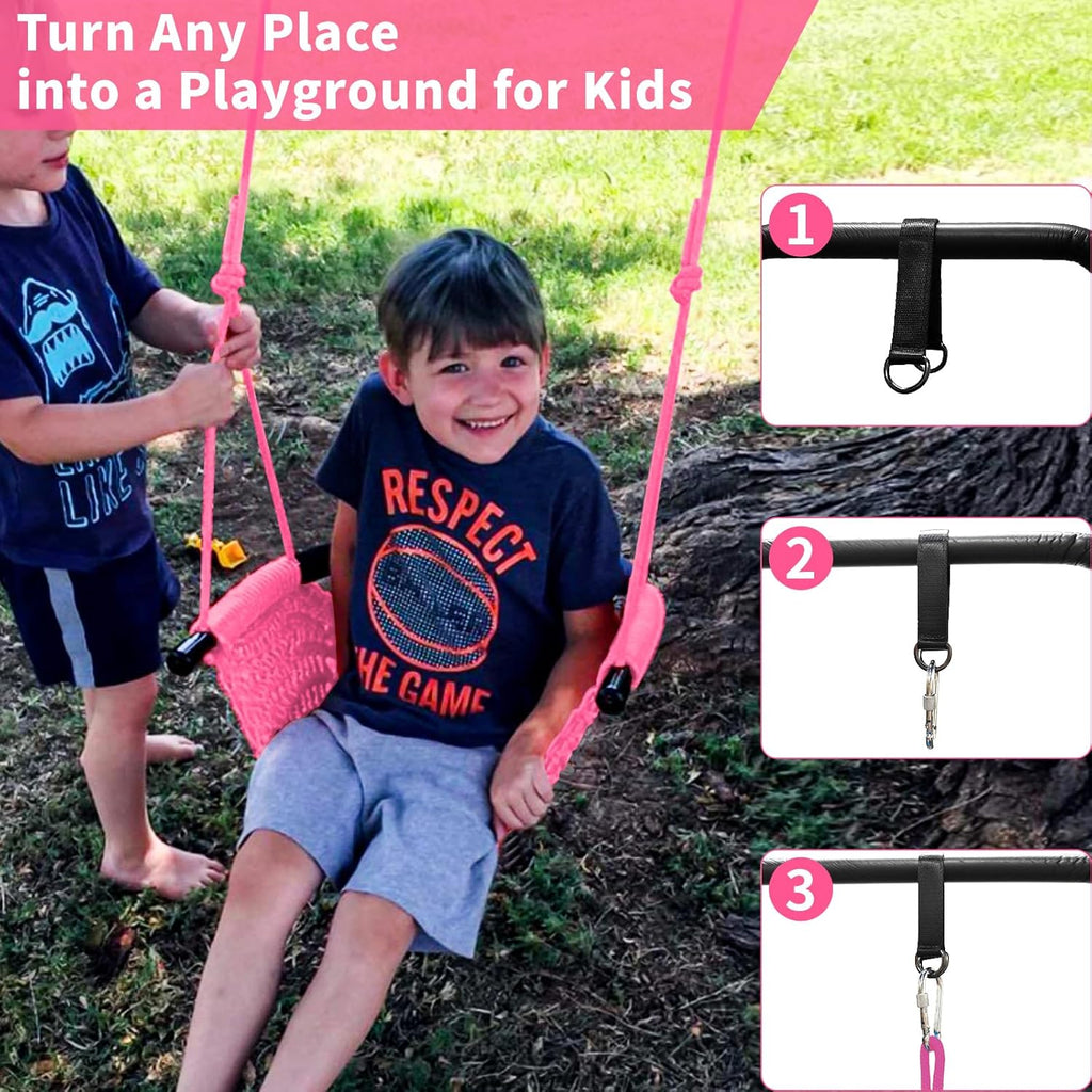 Tree Swing for Kids, Adjustable Toddler Rope Swing Seat with Snap Hooks and Straps, 440 lbs Capacity, Swingset