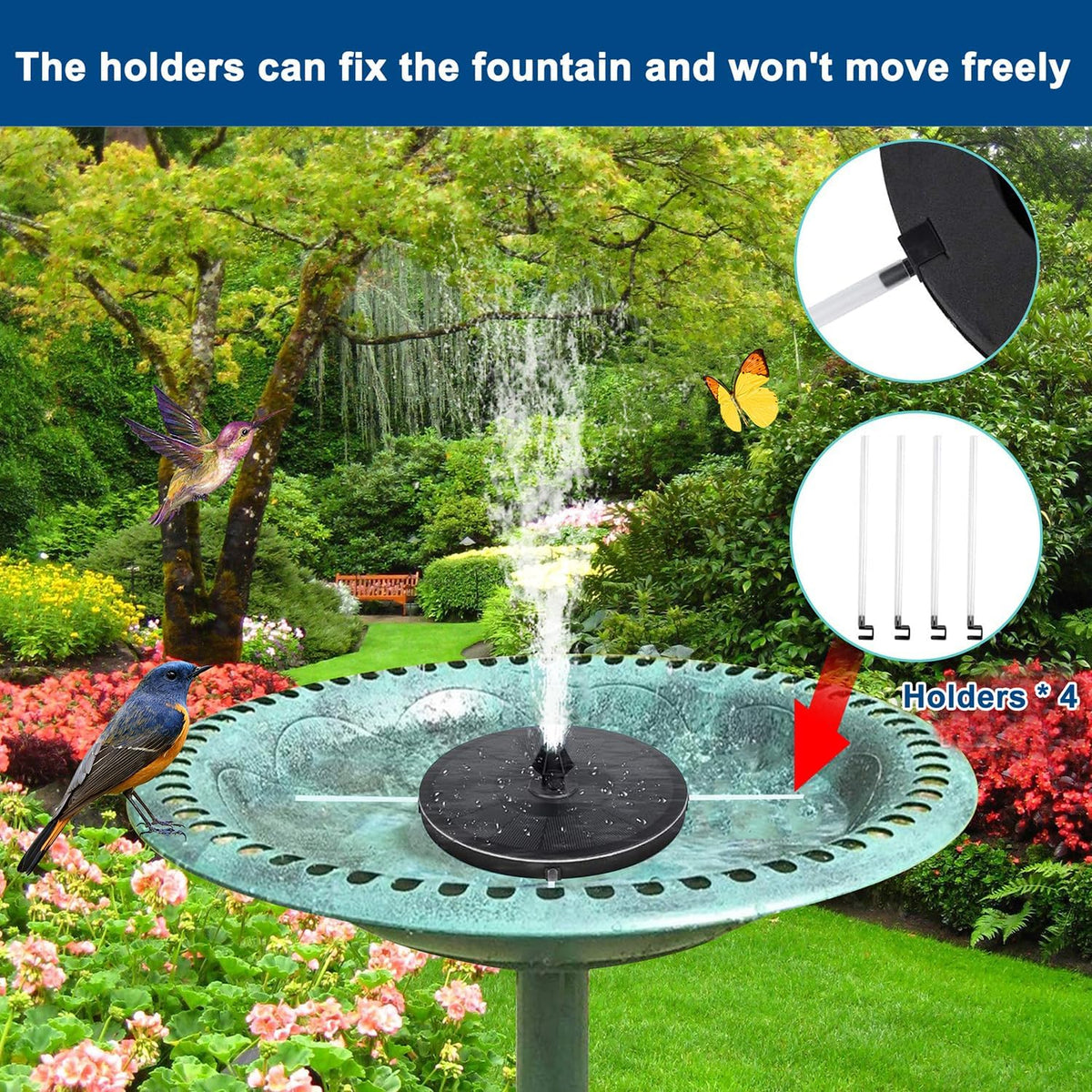 Bird Bath with Solar Fountain, 20in Copper Bowls for Outdoors Garden Yard