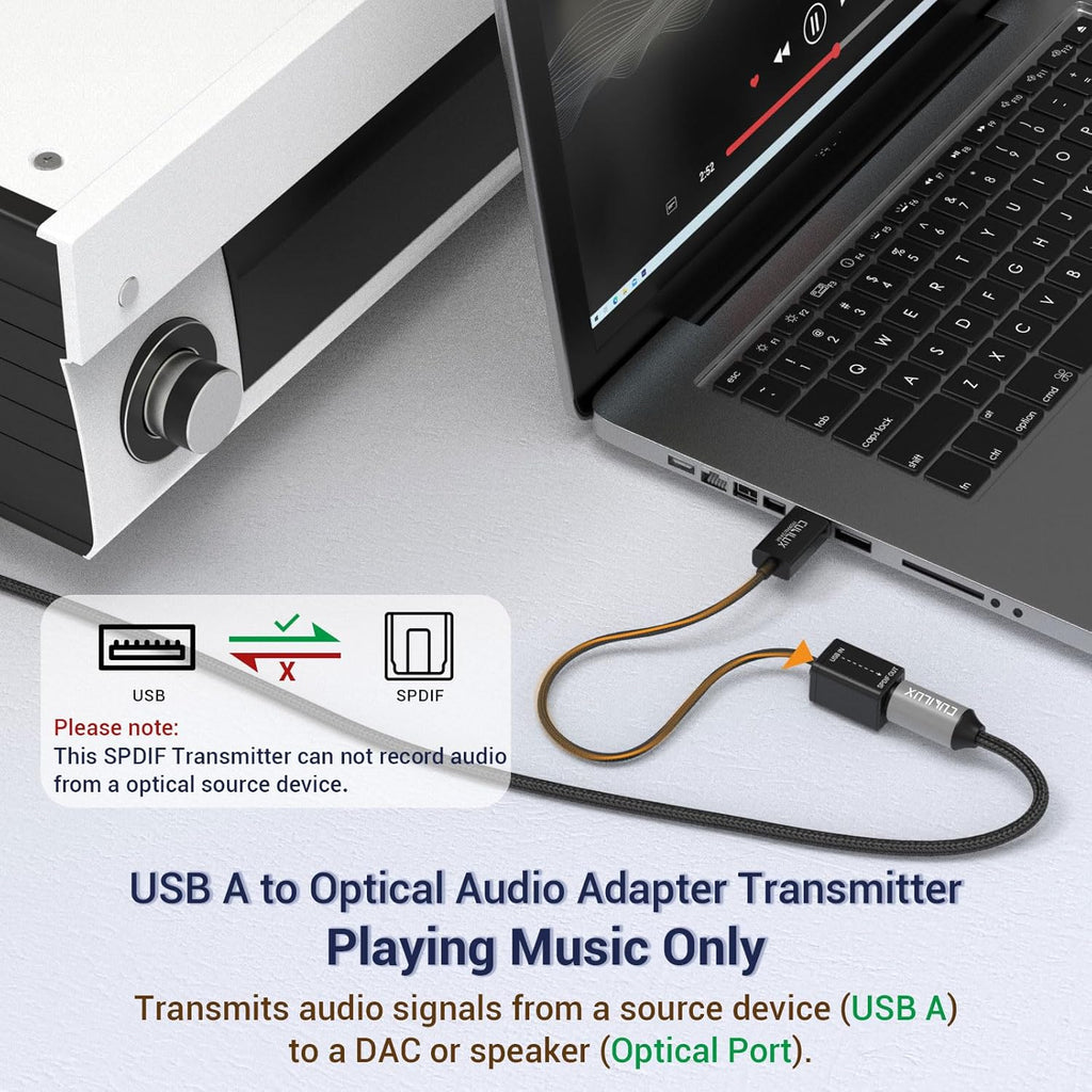 USB A to TOSLINK Optical Audio Adapter, Unidirectional USB Type A to SPDIF Digital Converter, S/PDIF Transmitter for