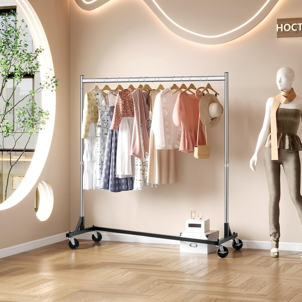 Z Rack, Rolling Clothes Racks with Z-Base, Heavy Duty Garment Rack, Clothing Racks for Hanging Clothes, Sturdy Metal