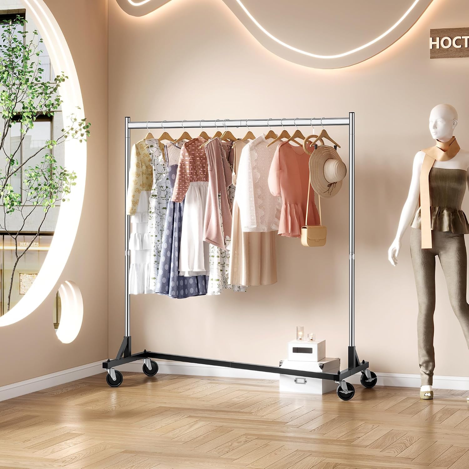 Z Rack, Rolling Clothes Racks with Z-Base, Heavy Duty Garment Rack, Clothing Racks for Hanging Clothes, Sturdy Metal