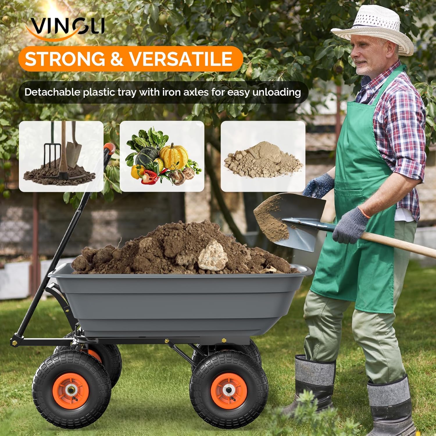 Dump Cart Wagon, 600LBS Quick-Release Dump Wheelbarrow, All-Terrain 10" Tires Garden Wagon for Yard, Lawn and Outdoor