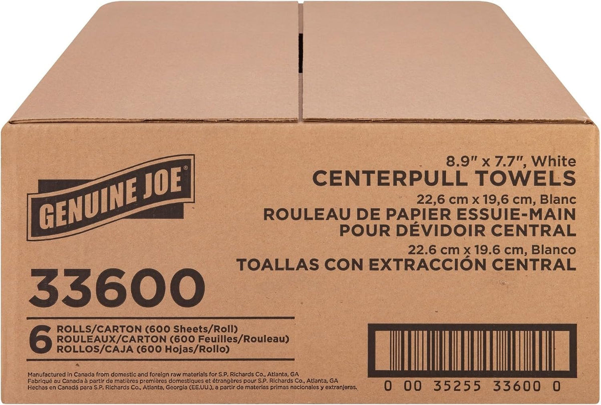 Centerpull Towel Rolls - 8.13" Width x 7.56" Length - 600 Sheets/Roll - 3" Core - White - Virgin Fiber - 6 / Carton