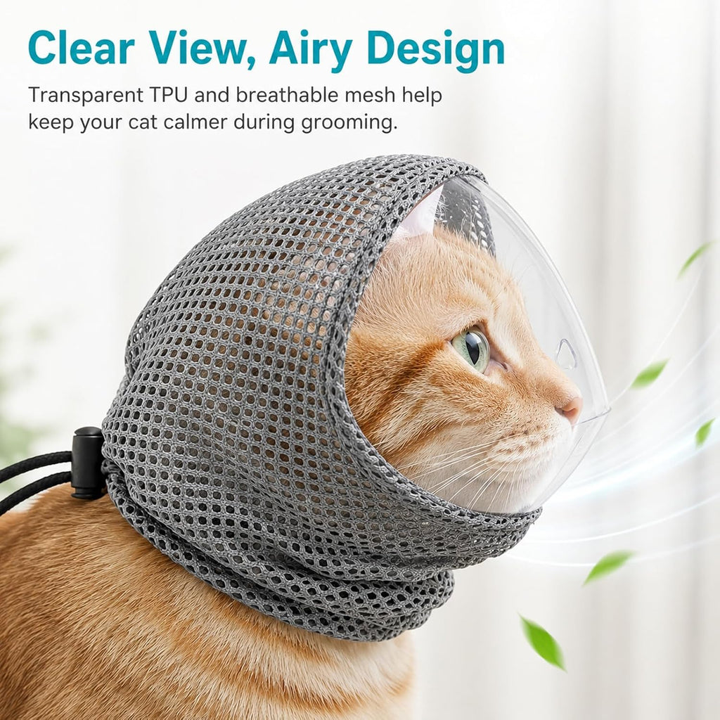 Adjustable Cat Muzzle, Breathable TPU + 4 Anti-Scratch Gloves for Grooming