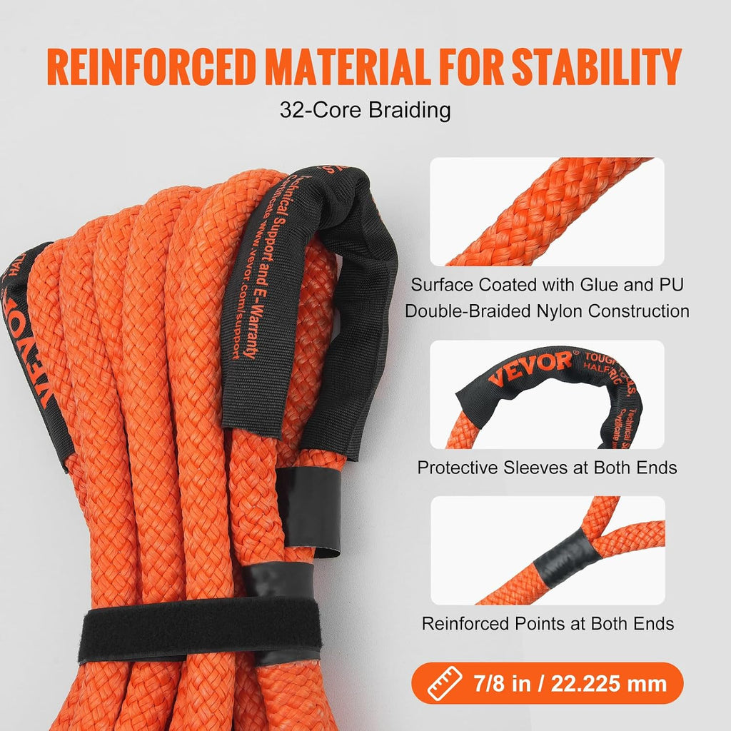 7/8" x 30' Kinetic Recovery Tow Rope 30,580lbs, Heavy-Duty Off Road Snatch Strap with 2 Soft Shackles (41750lbs)
