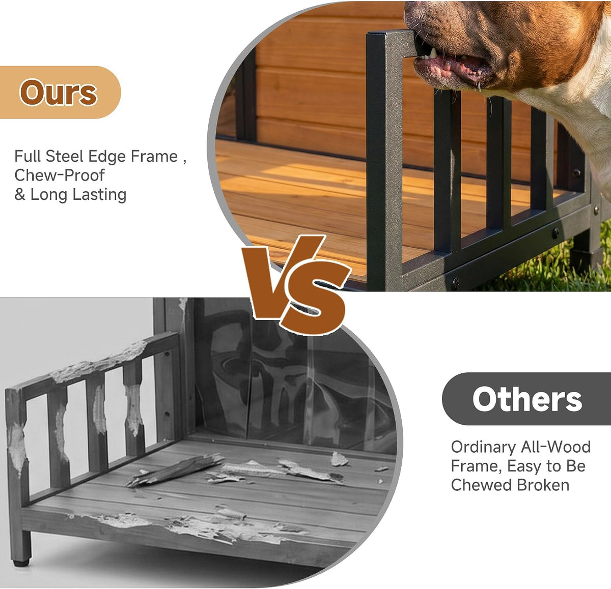 44" Anti-Chew Large Outdoor Dog House, Wooden Iron Frame for Med-Large Dogs