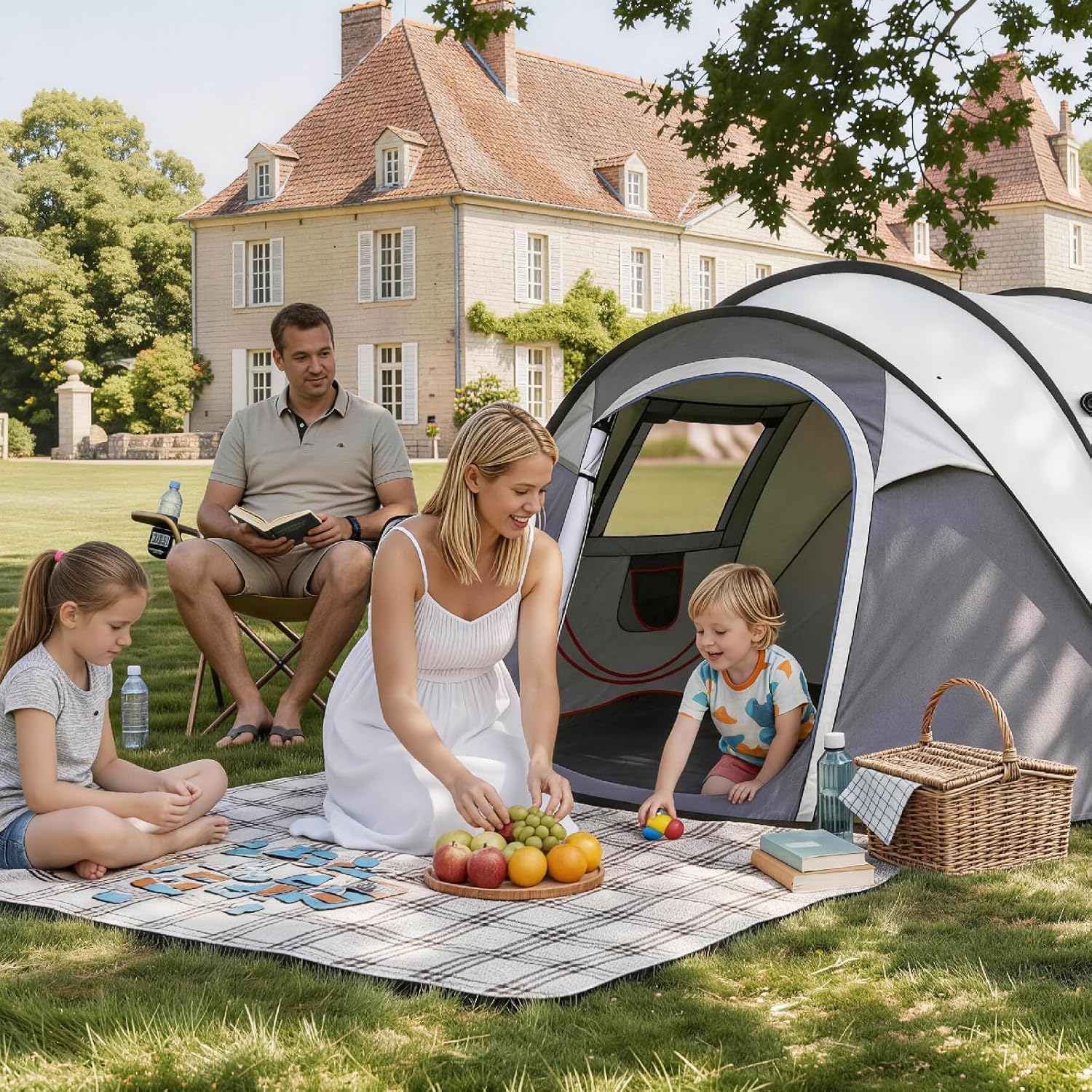 4 Person Instant Pop Up Camping Tent,Waterproof Automatic Setup with 2 Doors,Vestibule & Porch,Large Family Tent for