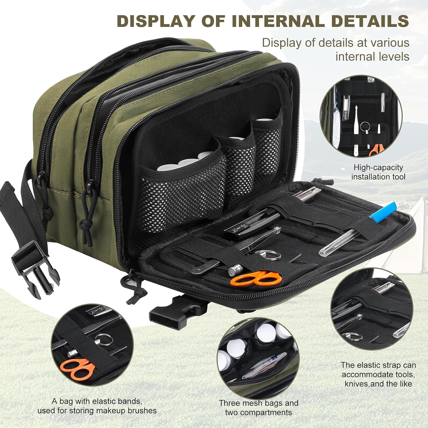 Small Travel Medicine Bag,4 Layers Pill Bottle Medication Organizer Case, 1000d Canvas EDC Tactical First Aid Bag